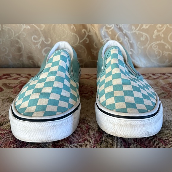Vans Classic Slip-On Sneakers Aqua Haze Checkerboard Size 5 Men’s 6.5 Women’s - Picture 3 of 14
